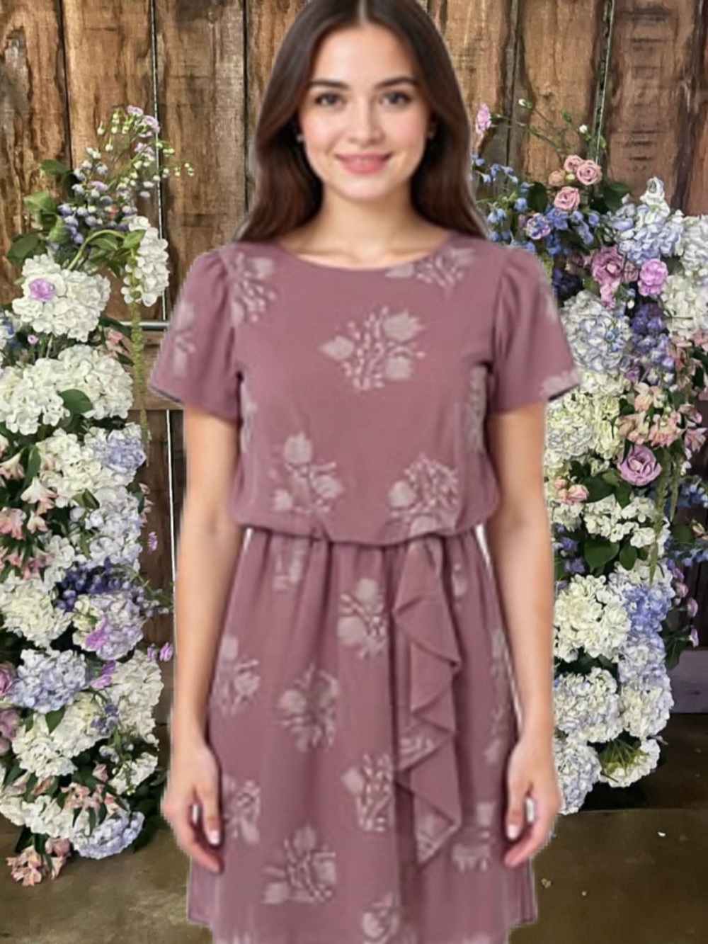 Vintage Mauve Floral Midi Dress